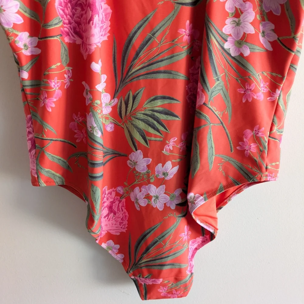 Old Navy Coral Orange Tropical Floral Print One Piece Swimsuit Size 3X - Picture 7 of 8